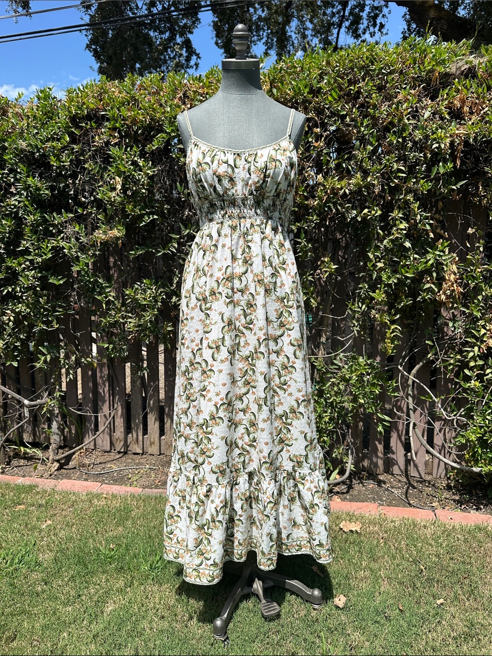 NWOT Max Studio White Maxi Dress with Green Floral Print